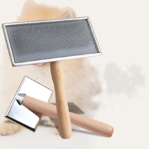 Brosse de toilettage à manche en bois pour chiens et chats
