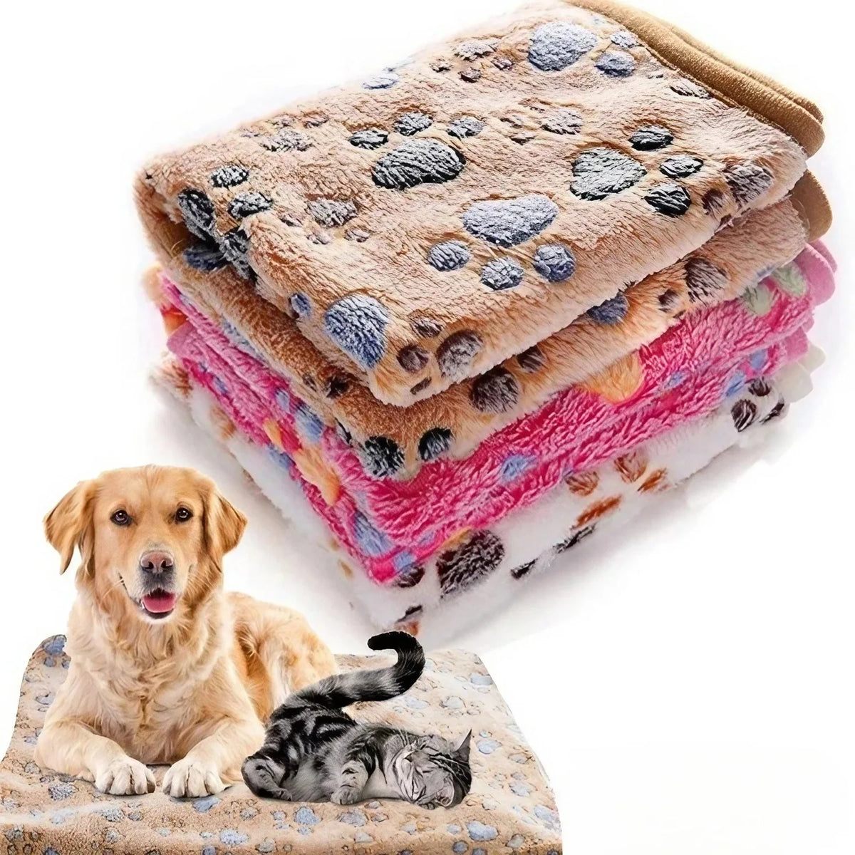 Couverture douce à motifs de pattes pour chiens et chats
